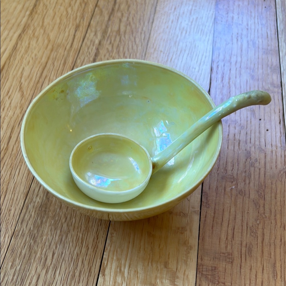 Iridescent Yellow Bowl and Ladle Set, Made in Japan